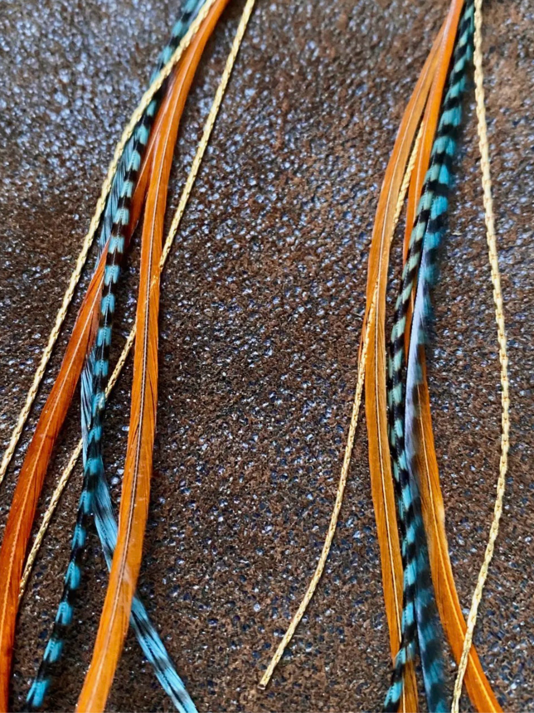 Handcrafted Teal & Fawn Mini Feather Dangle Earrings