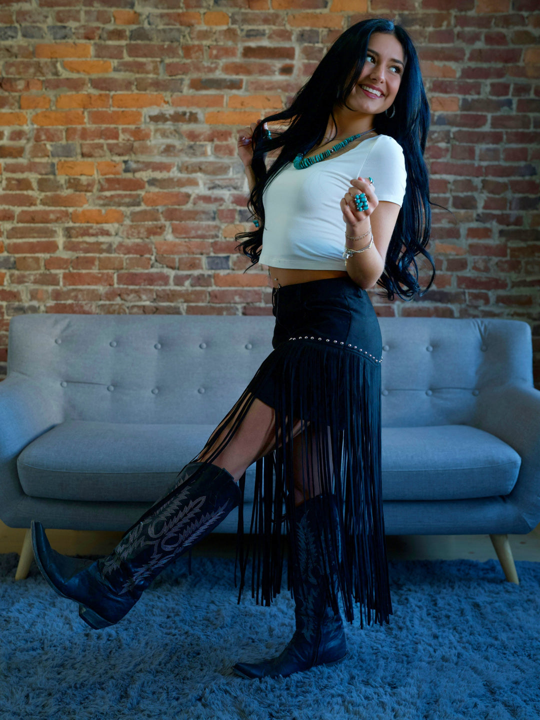 Black Suede Fringe Studded Shorts