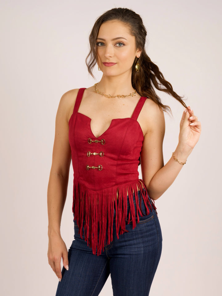 Fringe Horse-Bit Corset Tank Top