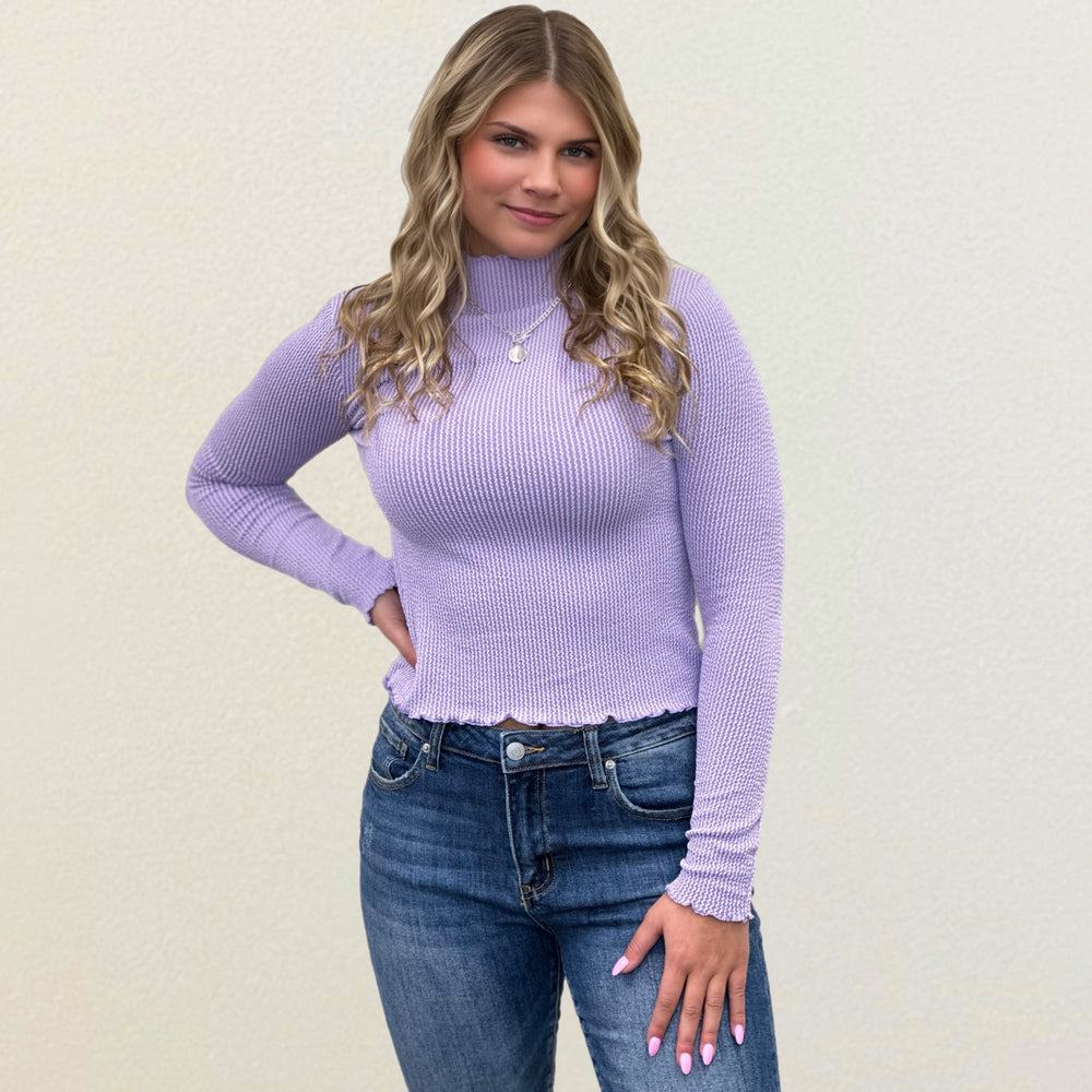 Cozy Chic Textured Mock Neck Long Sleeve Top - Salt and Grace Boutique