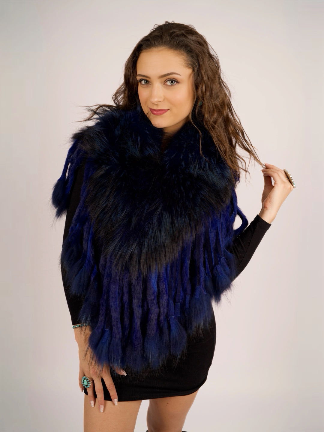 Royal Blue Raccoon Fur Collar
