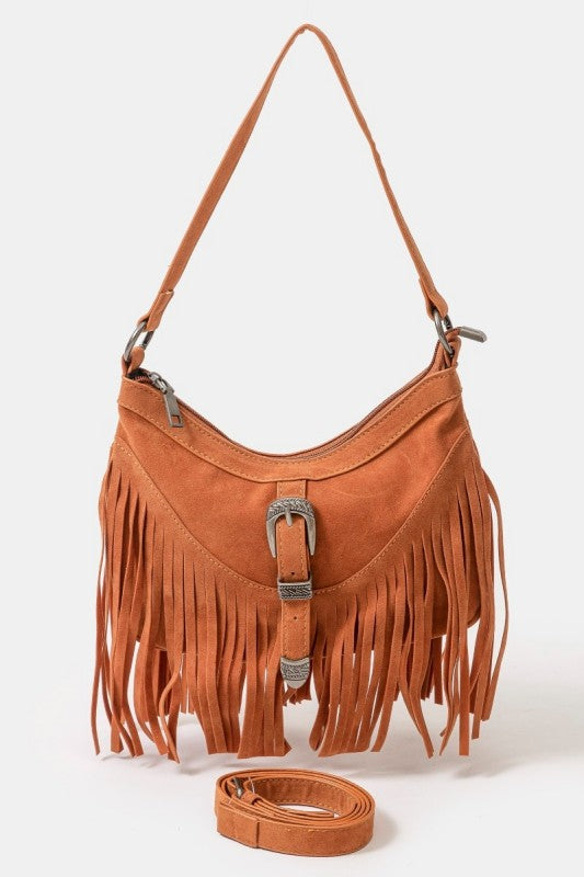 Faux Suede Fringe Handbag