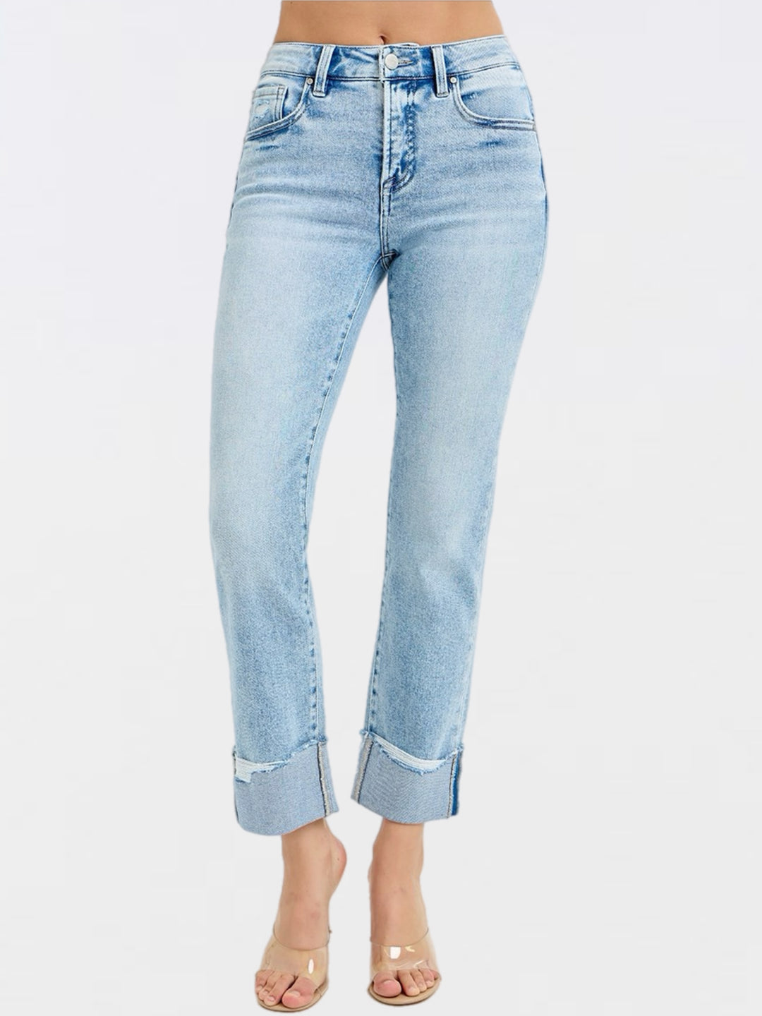 Risen Tummy Control Crop Straight Cuffed Jeans