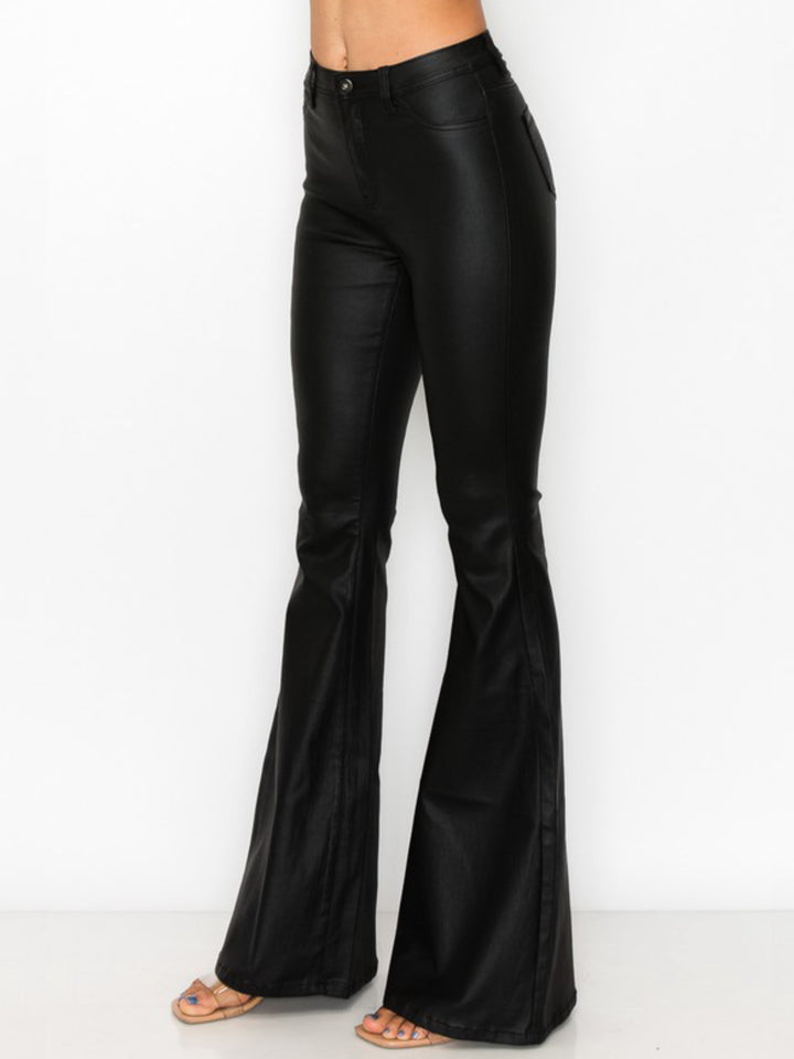 High Waist Super Stretch Coated PU Flare Pants
