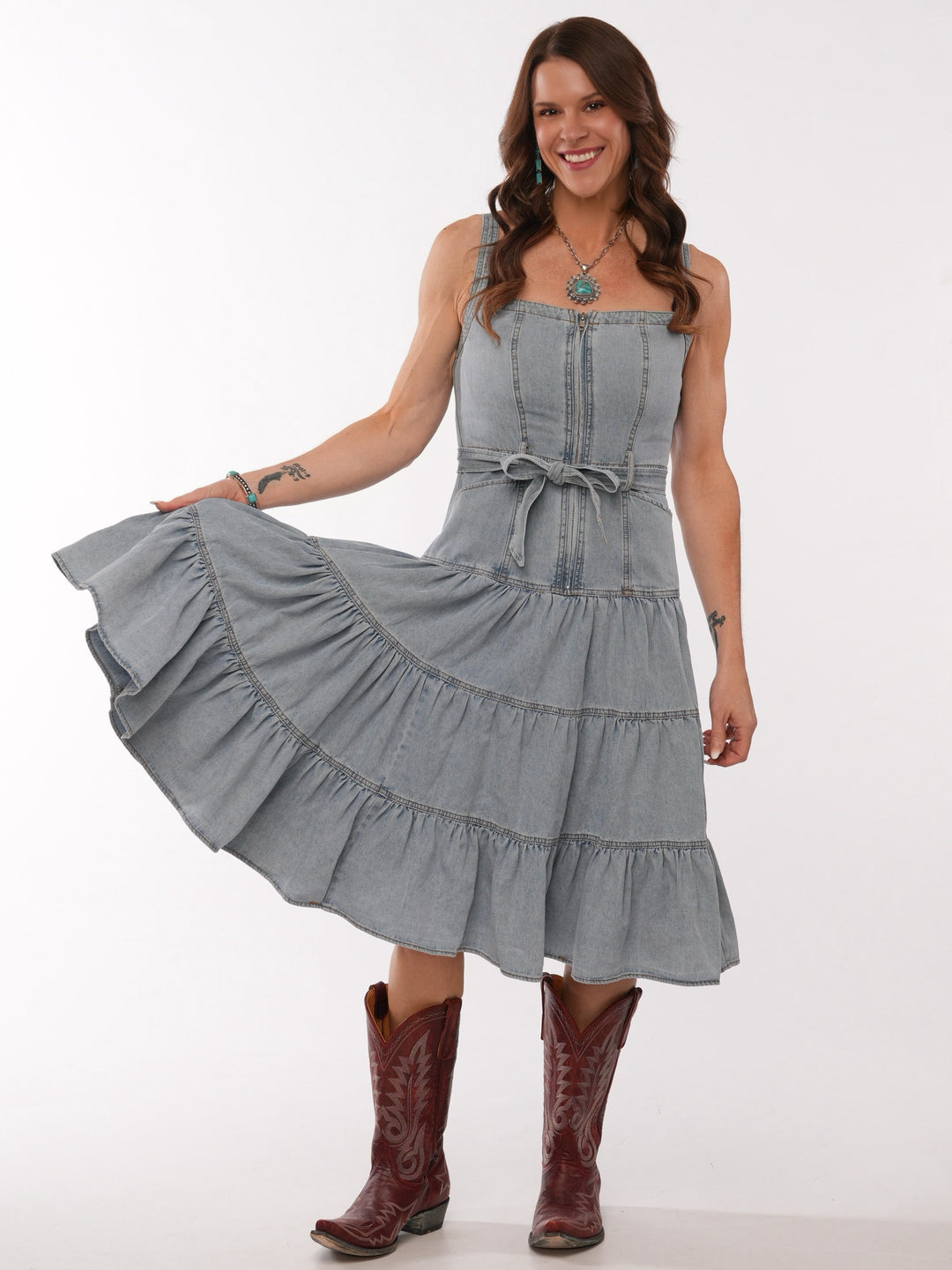 Riley Denim Tiered Midi Dress