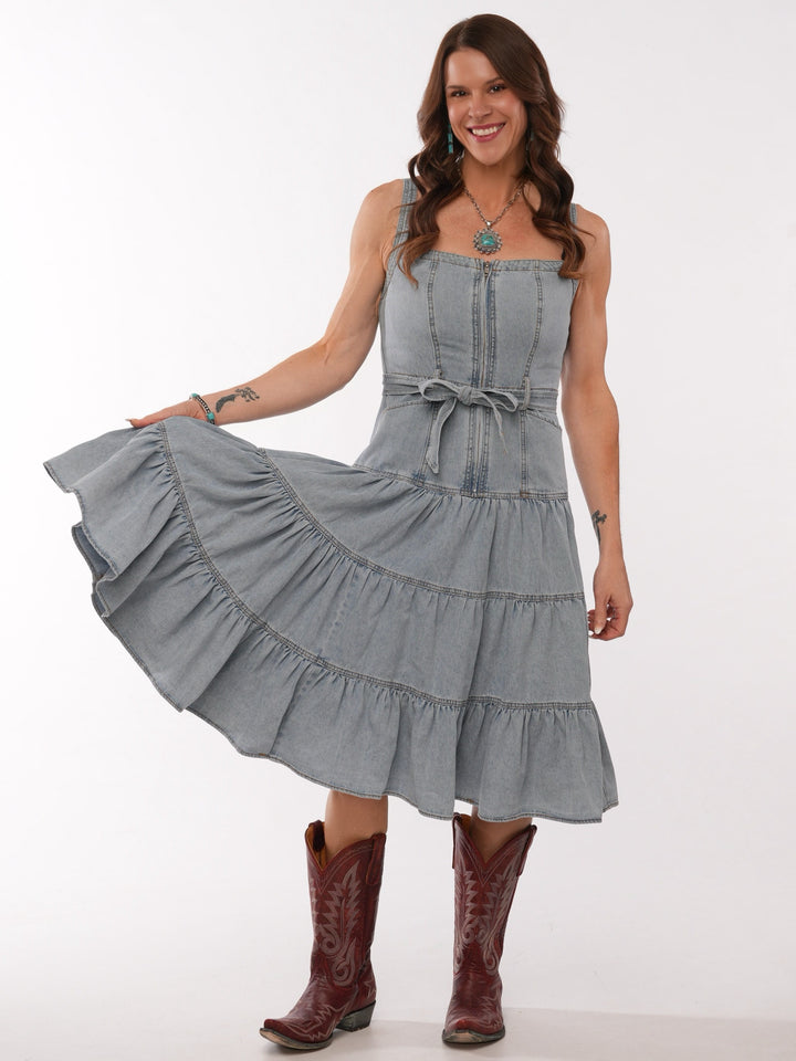 Riley Denim Tiered Midi Dress