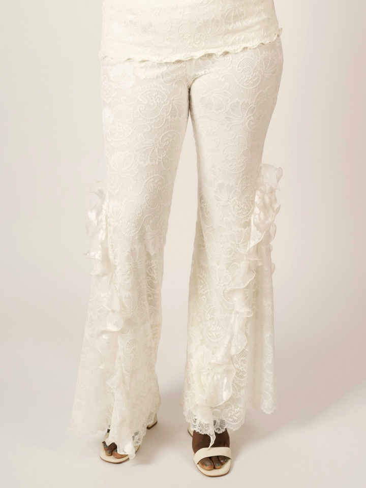 Pat Dahnke Luxury Ivory Lace Flare Leg Leggings