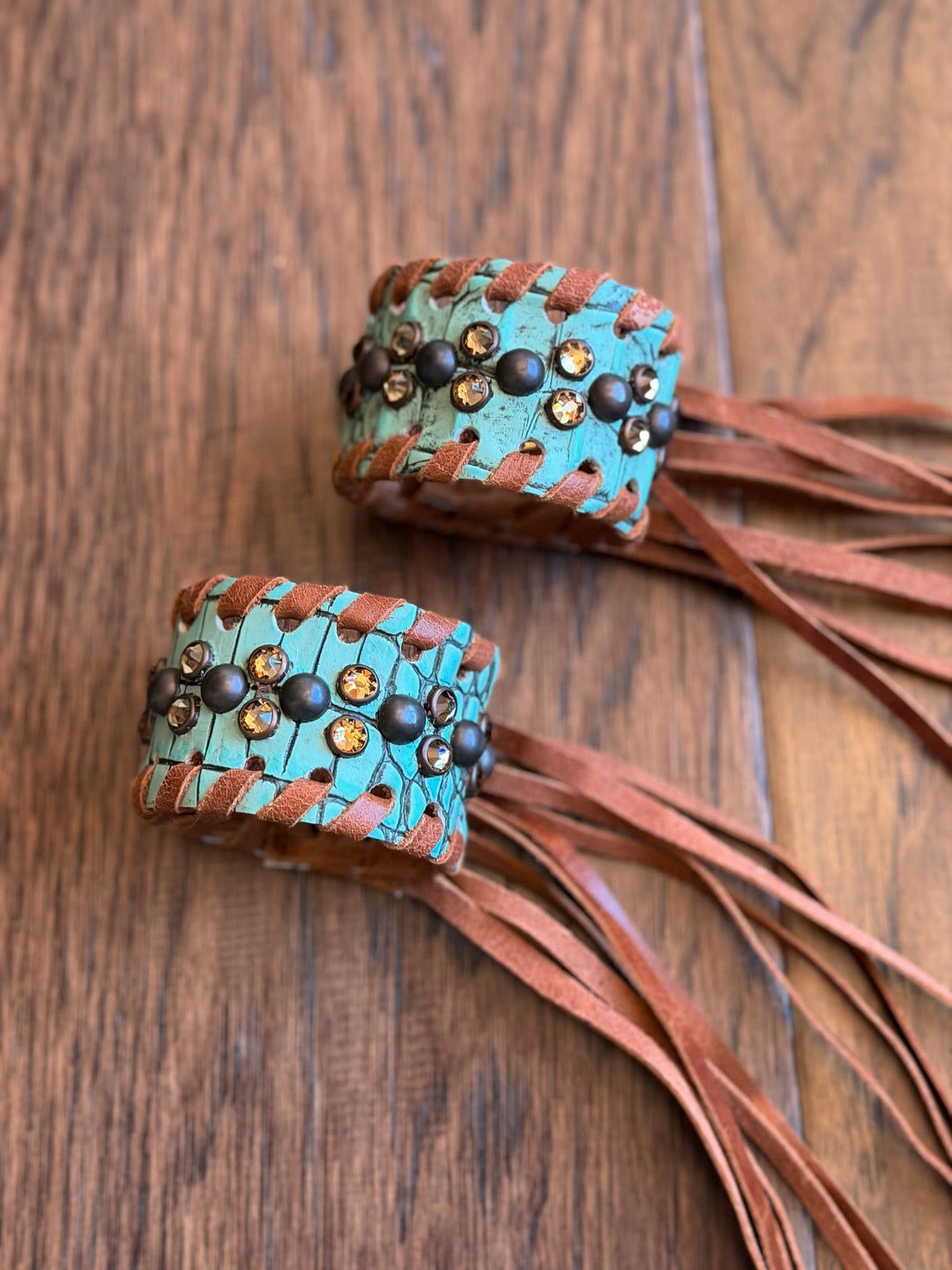 Single Turquoise Leather Fringe Cuff Bracelet