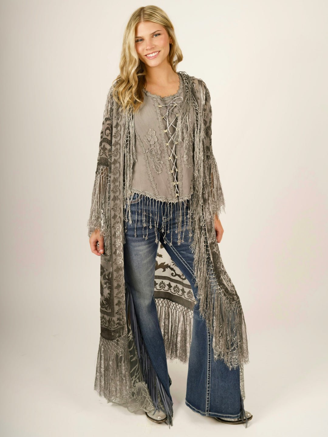Stevie Nicks Burnout Velvet & Lace Duster