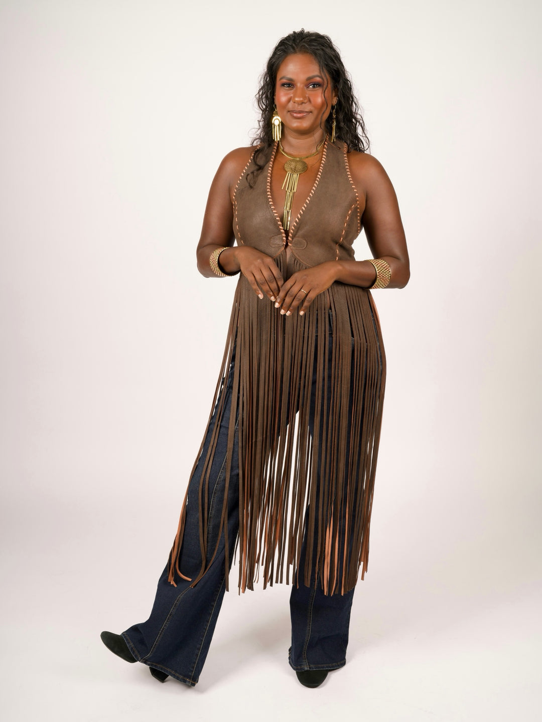 Leather Fringe Halter Top