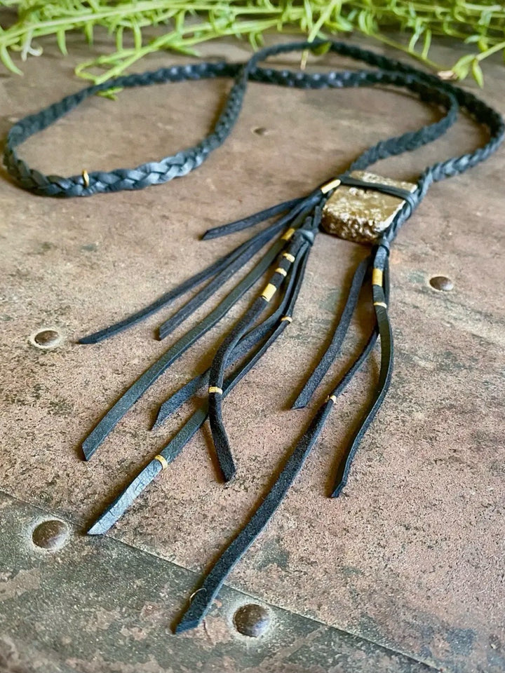 Leather & Druzy Quartz Stone Necklace