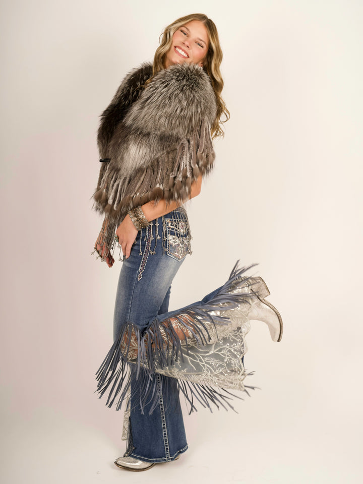 Lace Inset with Fringe Flare Jeans