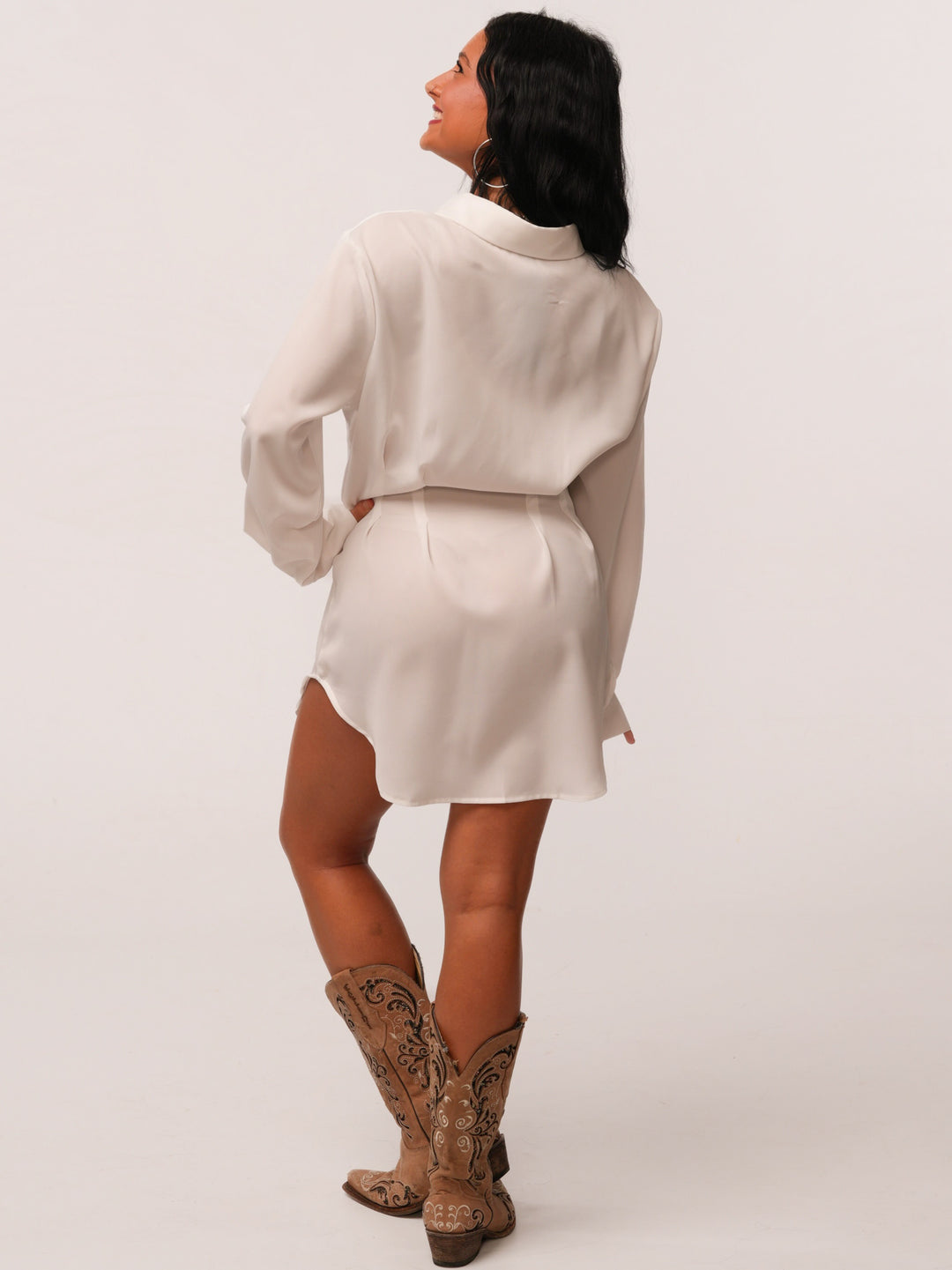 Button Down Long Sleeve Collared Corset Dress