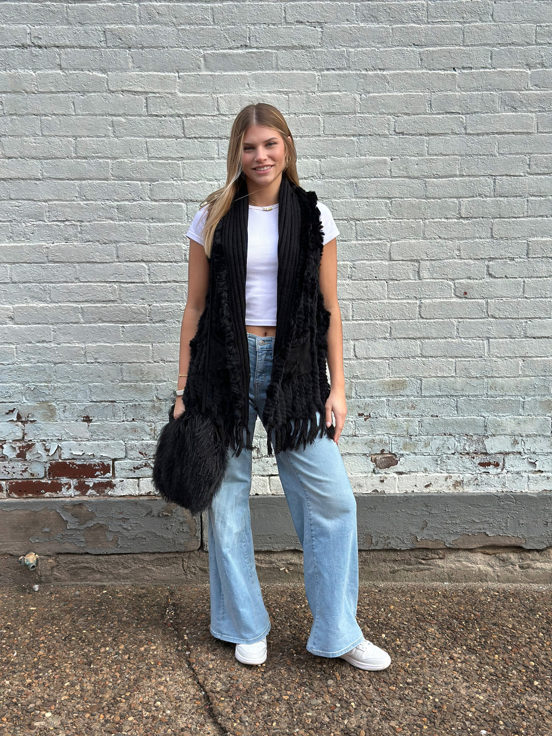 Black Rex Rabbit Pocket Shawl Vest