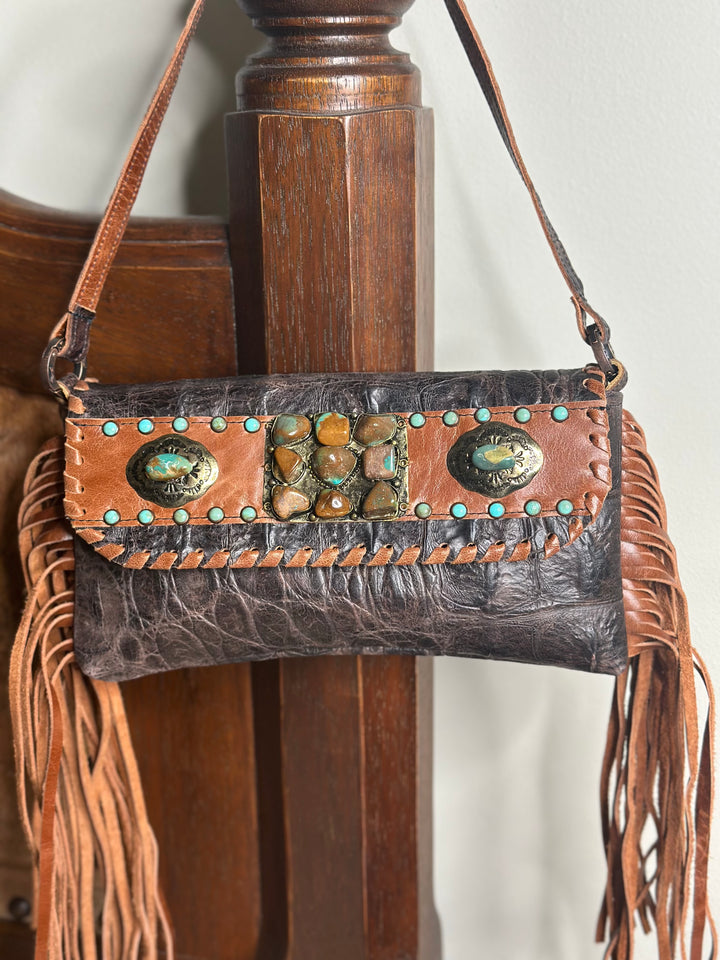 Kurtman Turquoise Stone Fringe Purse