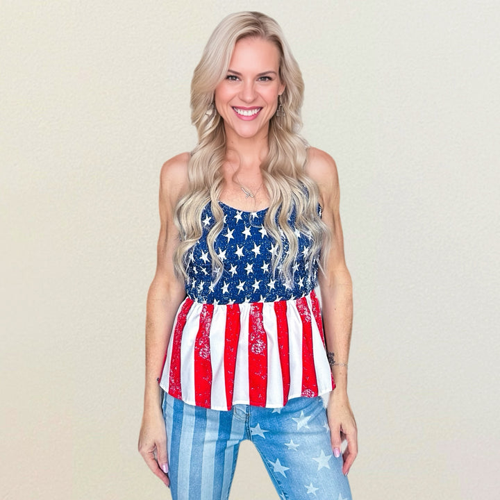 American Flag Smocked Tank Top