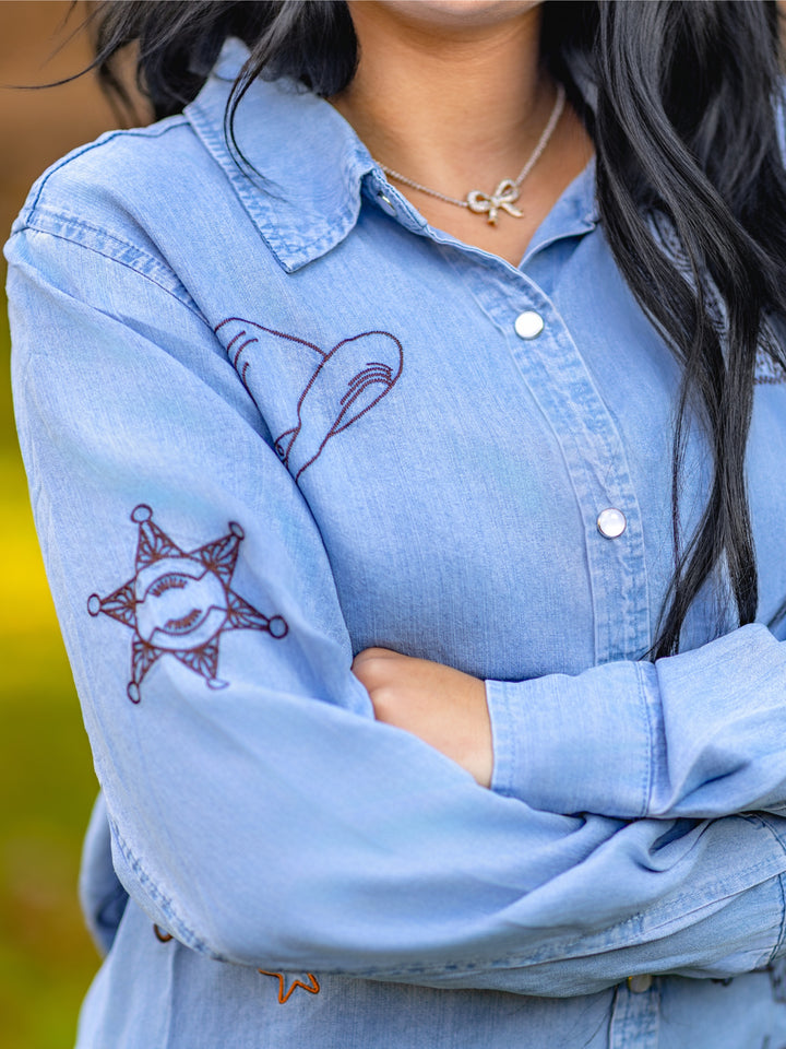 Retro Cowgirl Pearl Snap Western Blouse