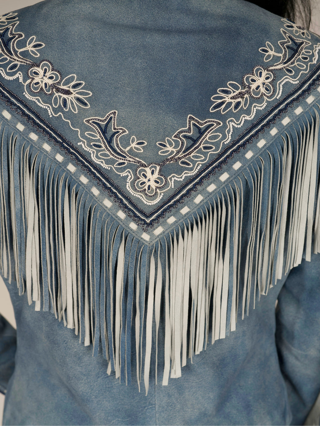 Light Blue Women’s Fringe Suede Leather Jacket