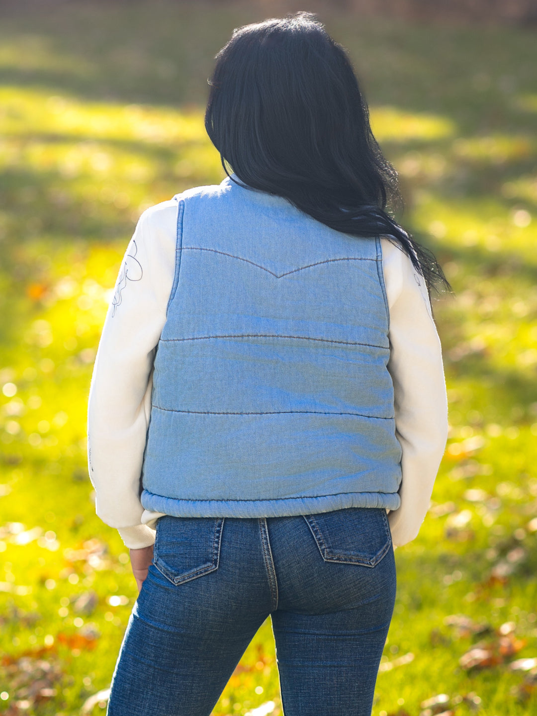 Light Wash Quilted Denim Puffer Vest