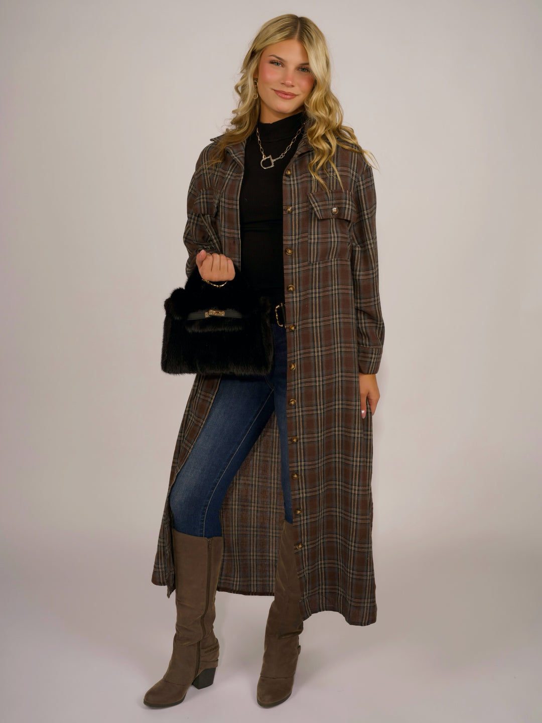 Urban Harvest Plaid Longline Lightweight Jacket