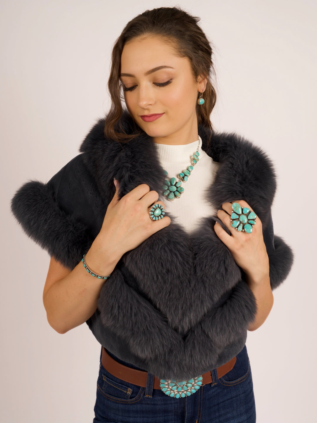 Premium Rabbit & Fox Fur Cape