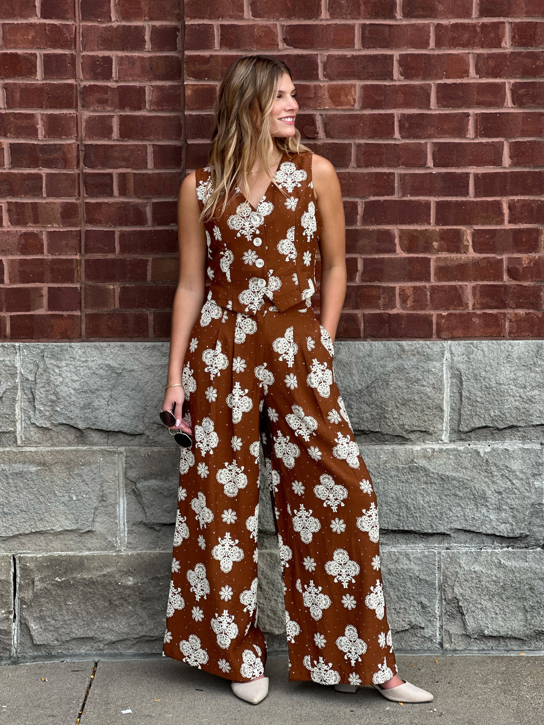 Hotfix Floral Vest and Pants Set