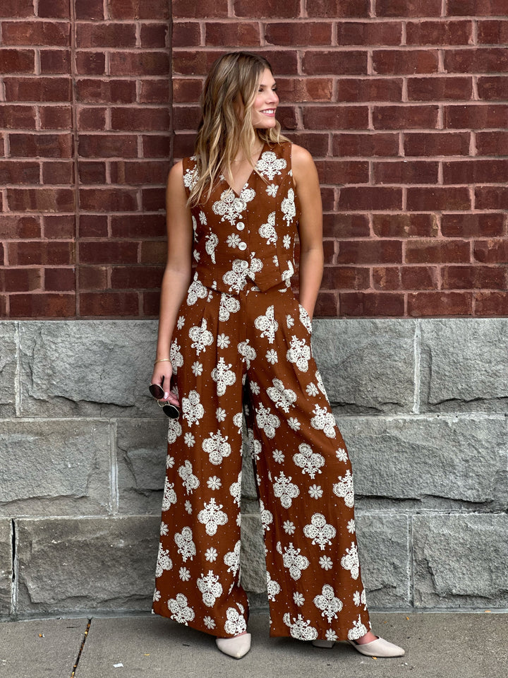 Hotfix Floral Vest and Pants Set