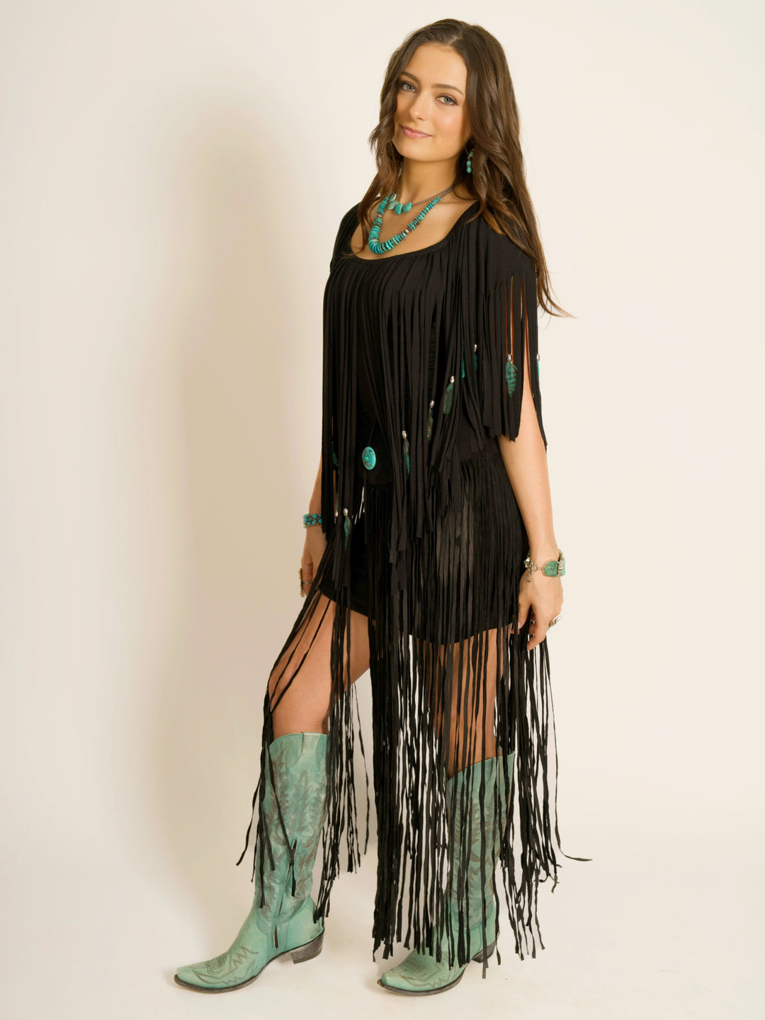 Feather & Fringe Peasant Body-con Mini Dress