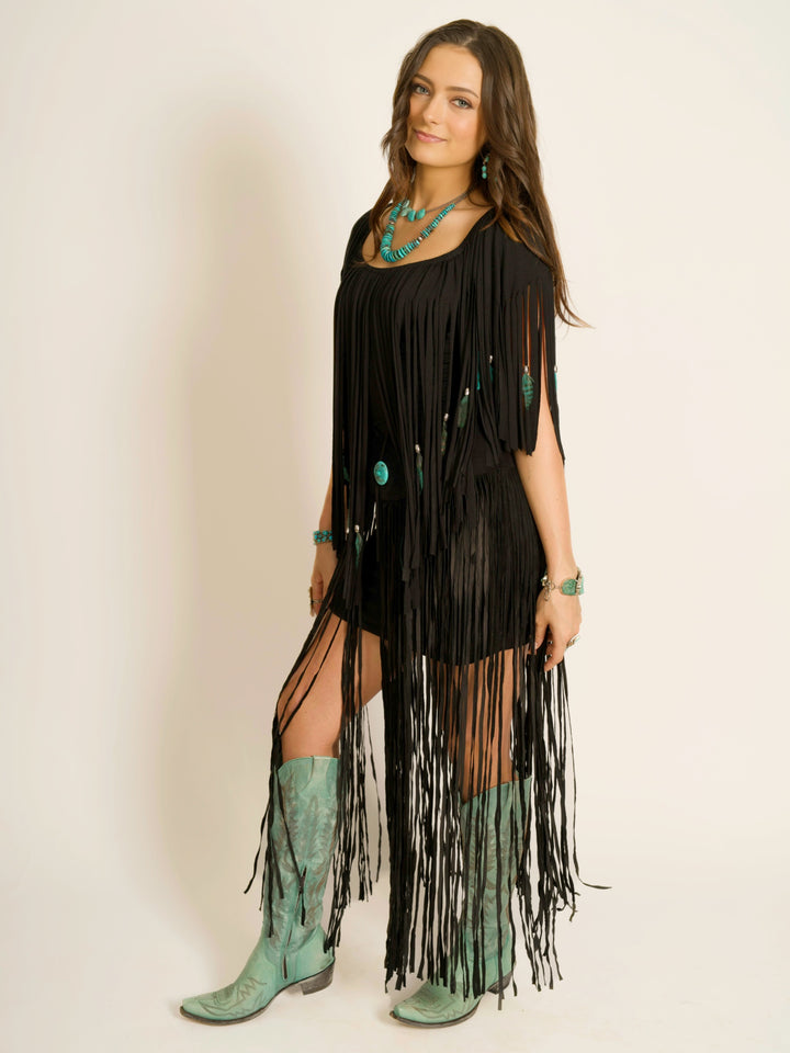 Feather & Fringe Peasant Body-con Mini Dress