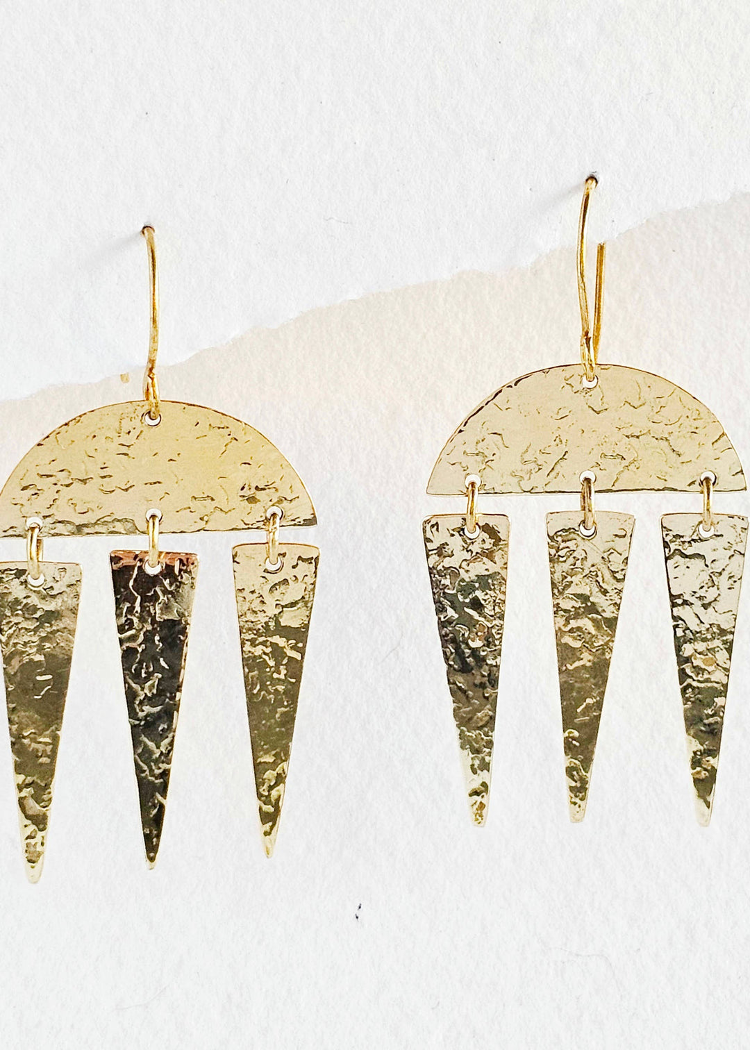 Hammered Geometric Brass Chandelier Fang Earrings