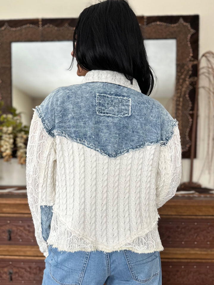 POL Dreamy Denim Lace Jacket