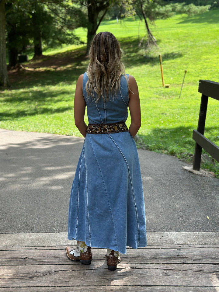 Classic Cowgirl Denim Maxi Dress