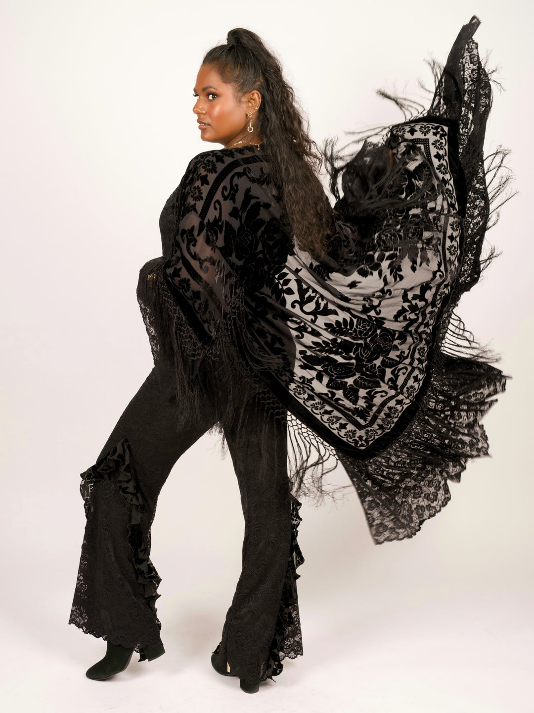 Pat Dahnke Black Stevie Nicks Burnout Velvet & Lace Duster