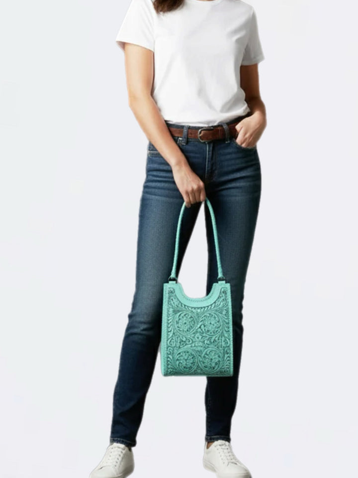 The Turquoise Masterpiece Hand Tooled Leather Handbag