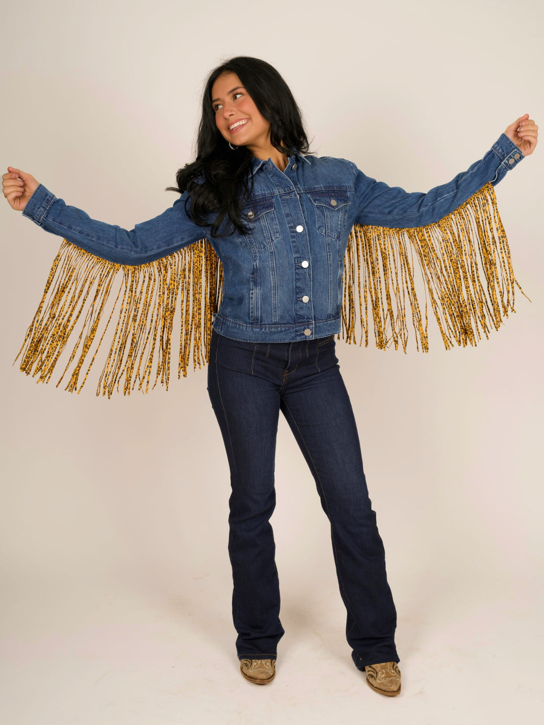 Leopard Fringe Jean Jacket