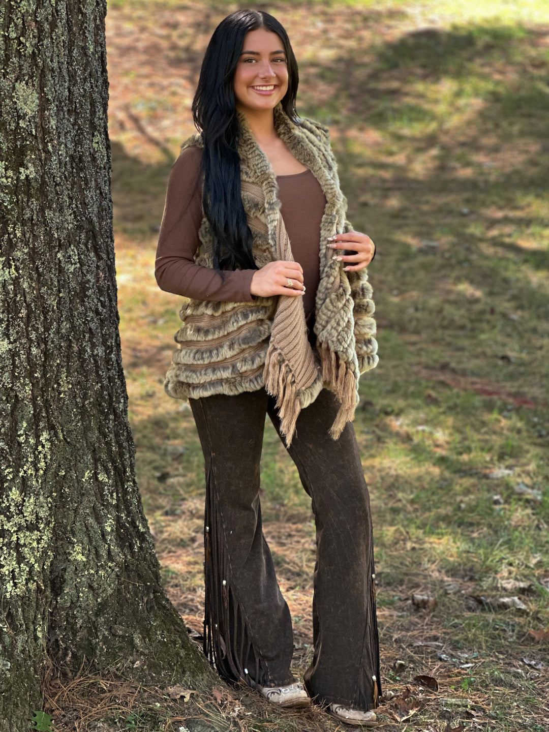 Natural Rex Rabbit Pocket Shawl Vest