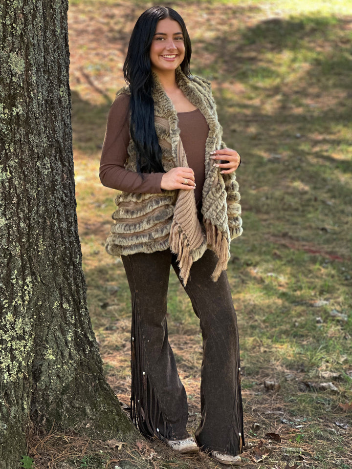 Natural Rex Rabbit Pocket Shawl Vest