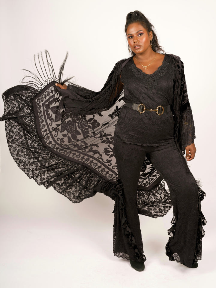 Pat Dahnke Black Stevie Nicks Burnout Velvet & Lace Duster