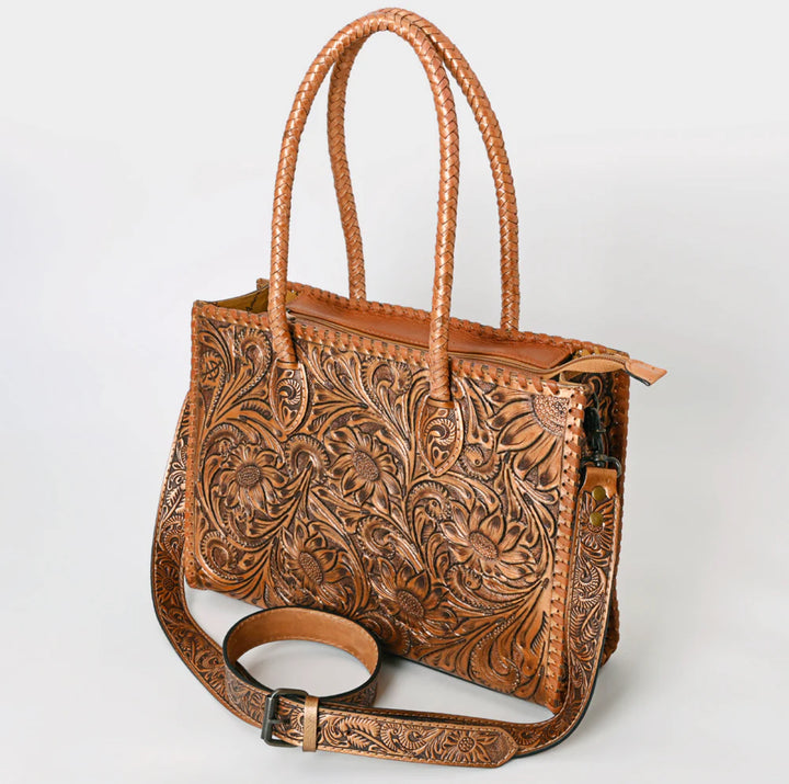 Golden Girl Tooled Leather Tote Bag