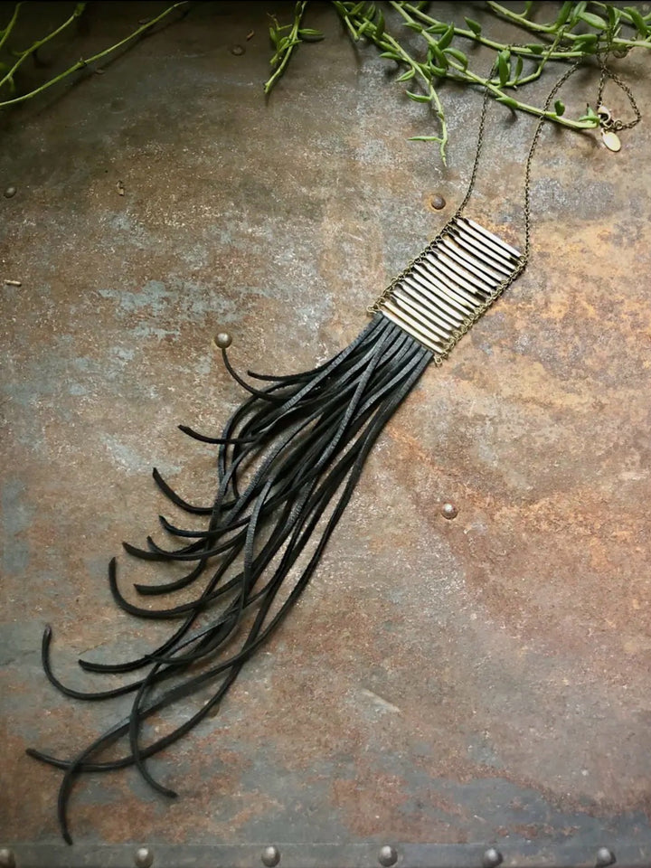 Porcupine Quill Breastplate Necklace with Leather Fringe
