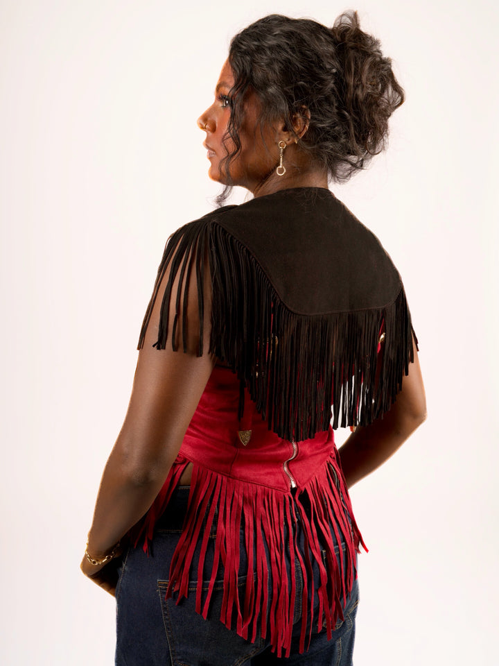 Handcrafted Black Suede Leather Fringe Shoulder Collar