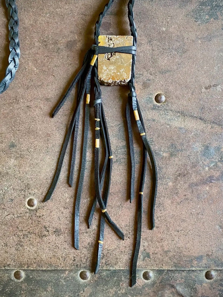 Leather & Druzy Quartz Stone Necklace