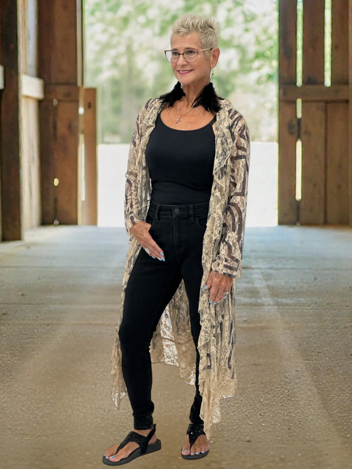 Rhinestone Black & Cream Lace Duster