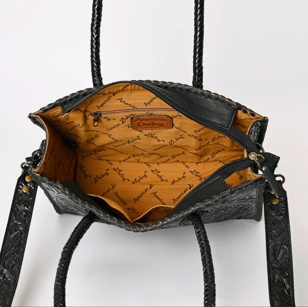 Black Diamond Tooled Leather Tote Bag