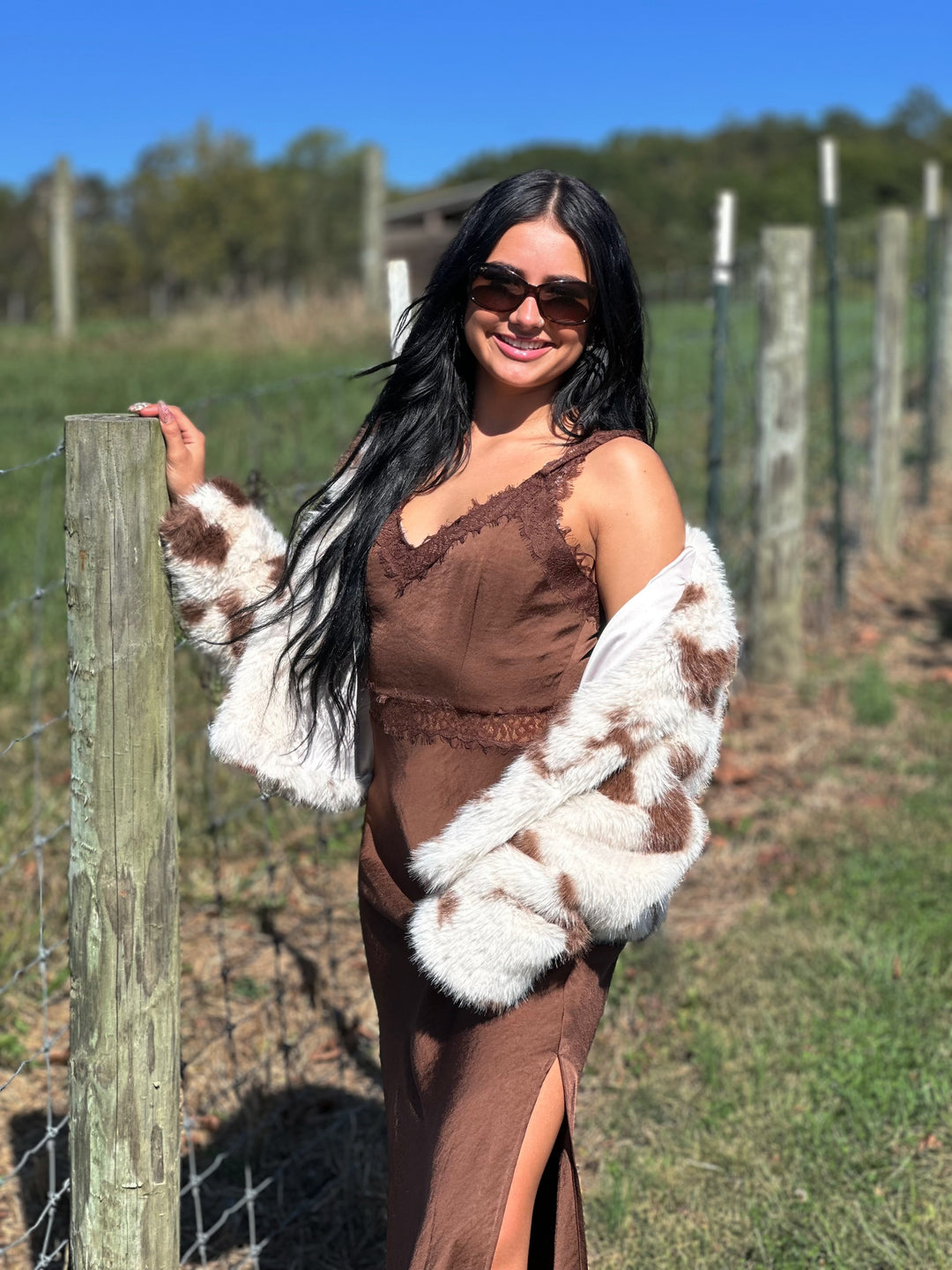 Faux Fur Cow Print Cropped Jacket