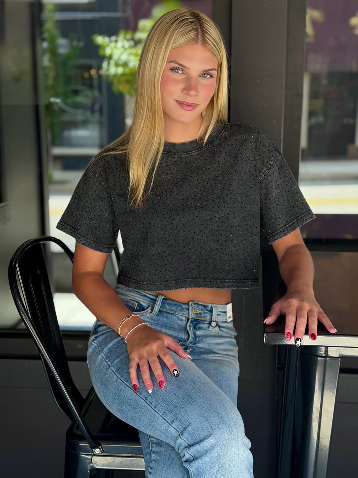 Cropped VIP Rhinestone Tee Shirt