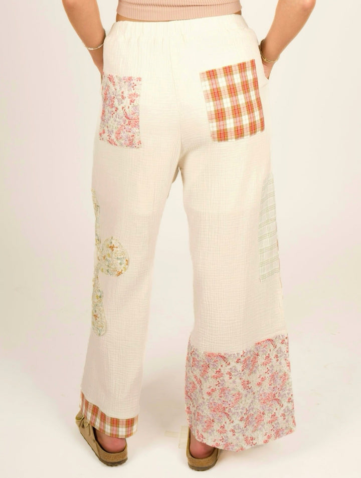 Lightweight Gauze Wide Leg Patchwork Boho Pants