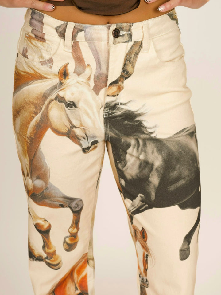 Vintage High Rise Running Horse Wide Leg Jeans