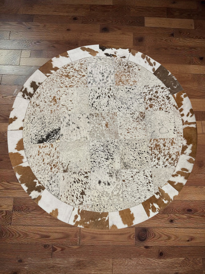 Premium Round Patchwork Cowhide Area Rug 4x4