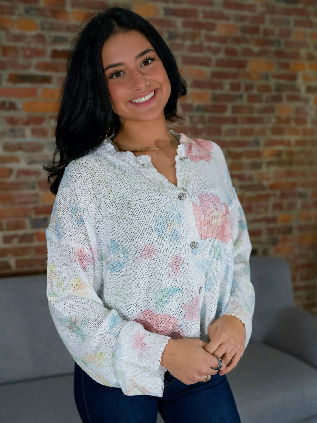 POL Can’t-Take-It-Off Button Down Floral Cardigan Sweater